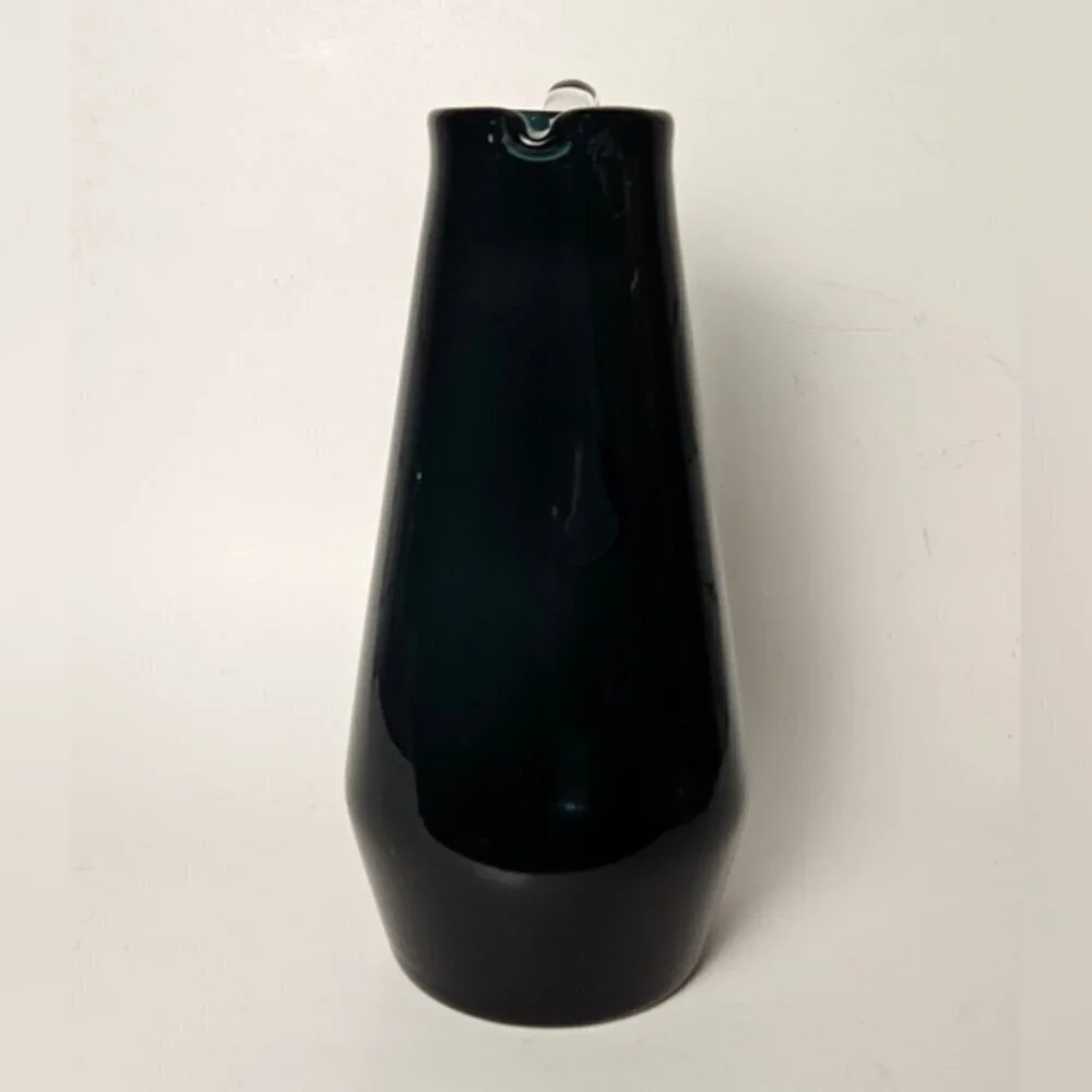 Vintage MCM Art Glass Pitcher Vase Blue Green Minimalist 10”